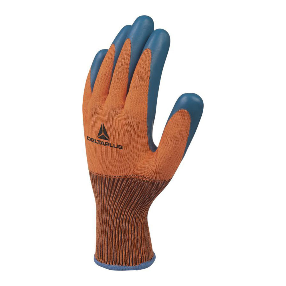 Перчатки полиэстеровые 13 нитей с латексным обливом Delta Plus VE733OR оранжевые 10 (XL) перчатки полиамидные 13 нитей с полиуретановым покрытием delta plus ve702 10 xl