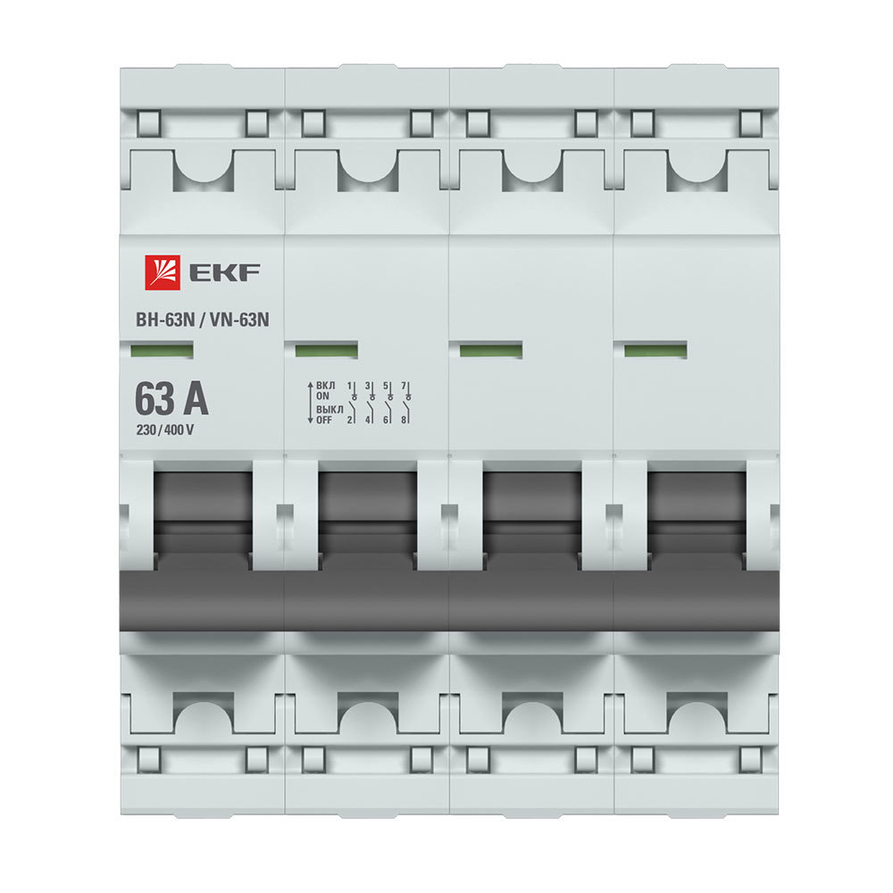 фото Выключатель нагрузки ekf proxima вн-63n 4р 63а 400 в на din-рейку (s63463)