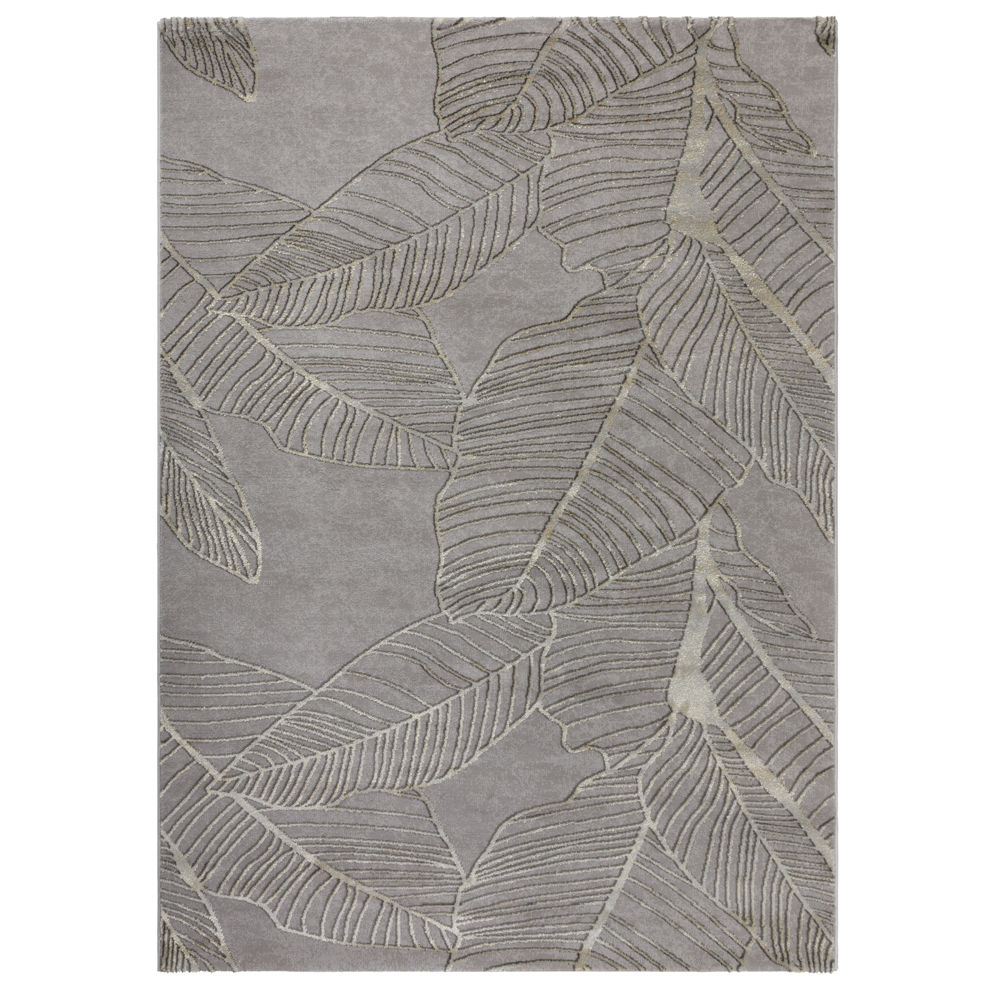 фото Ковер 1,6х2,3 м прямоугольный almira листья серо-золотой no name