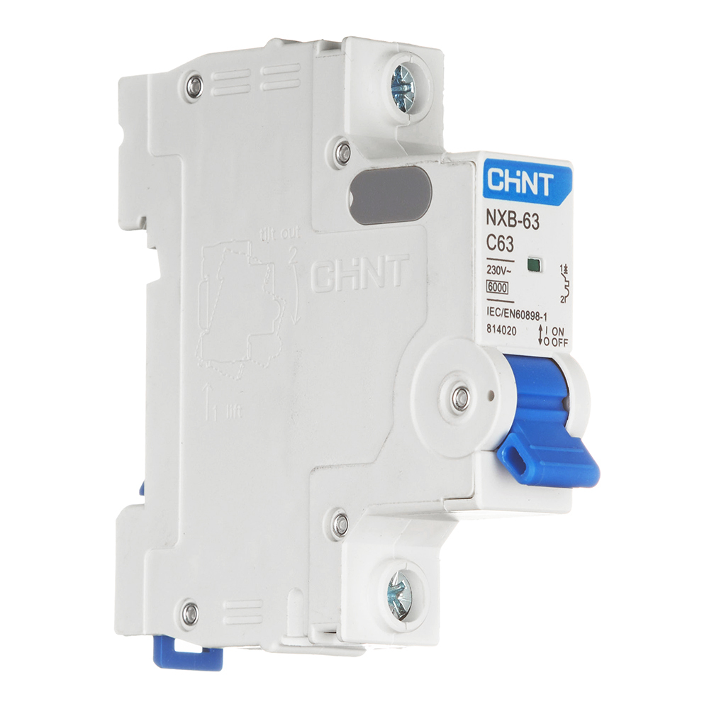 

Автоматический выключатель модульный Chint NXB-63 1P 63А тип C 6 кА 230 В (814020)