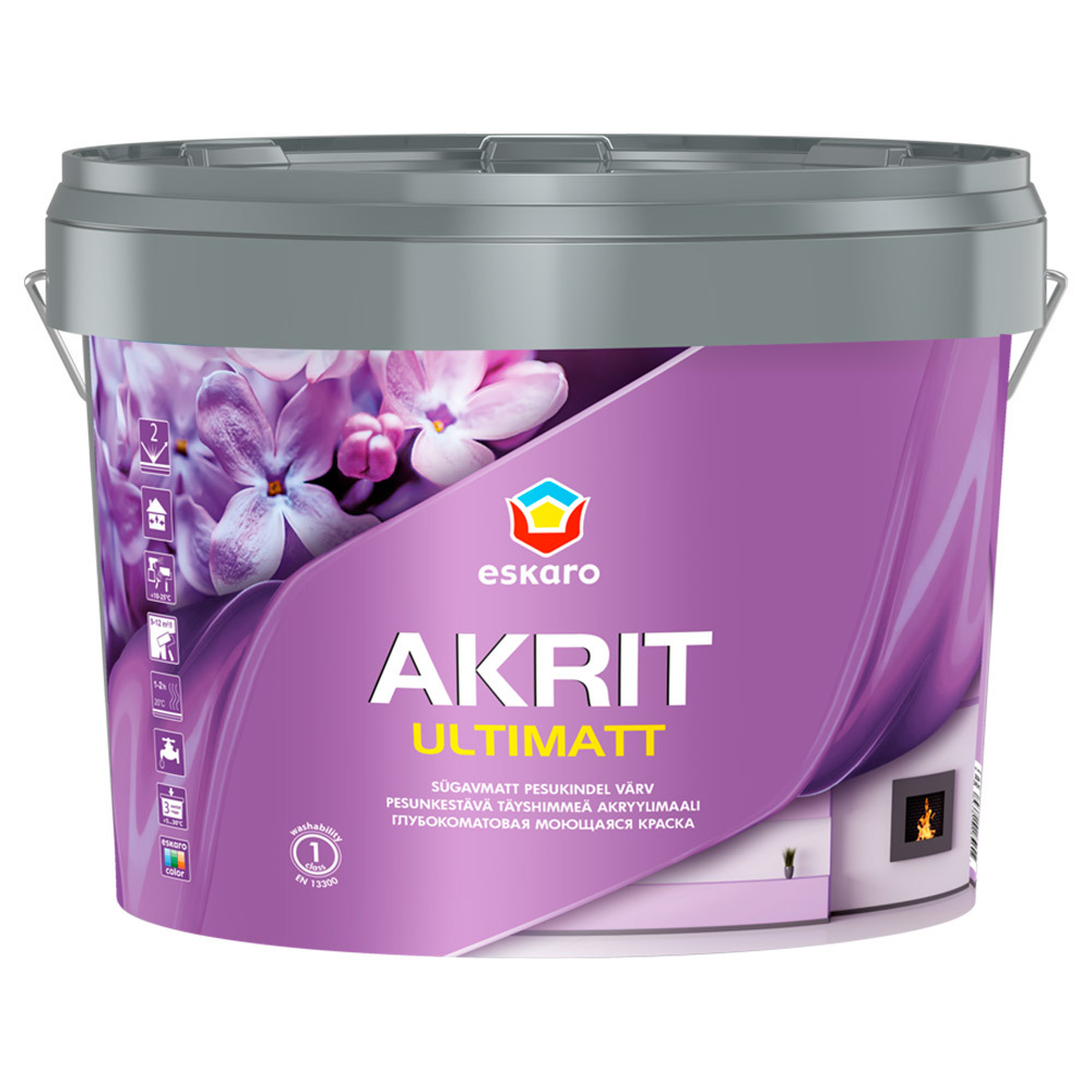 Краска моющаяся Eskaro Akrit Ultimatt база TR бесцветная 9 л краска моющаяся eskaro akrit 20 база tr бесцветная 2 7 л