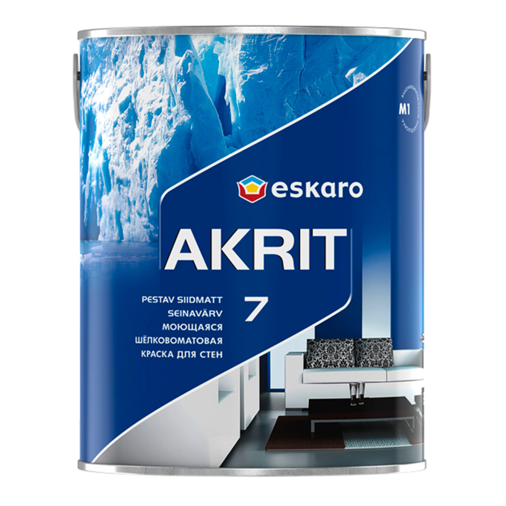 Краска моющаяся Eskaro Akrit 7 база TR бесцветная 2,7 л eskaro akzent kitchen краска влагостойкая особопрочная под колеровку матовый база tr 2 7 л