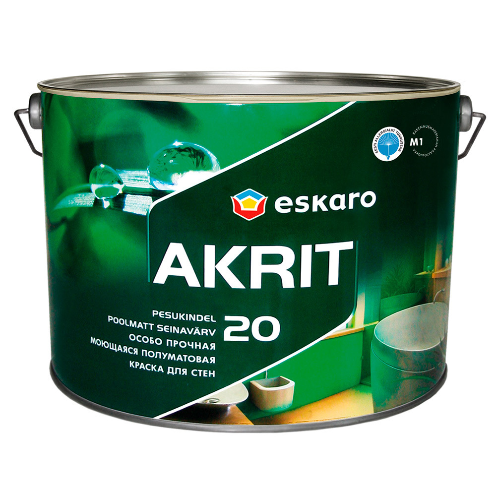 Краска моющаяся Eskaro Akrit 20 база А белая 9,5 л краска акриловая eskaro akrit 20 влагостойкая моющаяся полуматовая белый 2 85 л