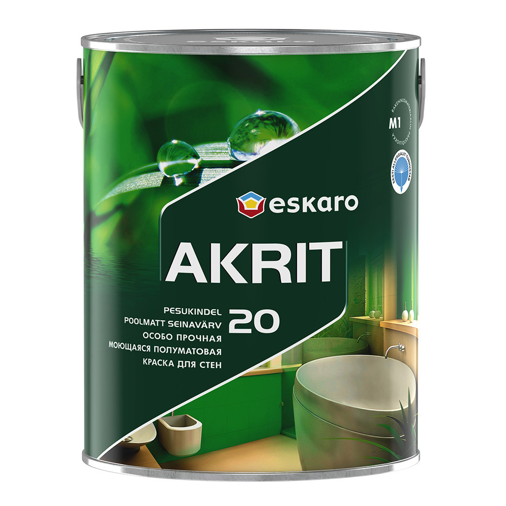 Краска моющаяся Eskaro Akrit 20 база TR бесцветная 2,7 л краска акриловая eskaro akrit 20 влагостойкая моющаяся полуматовая белый 2 85 л
