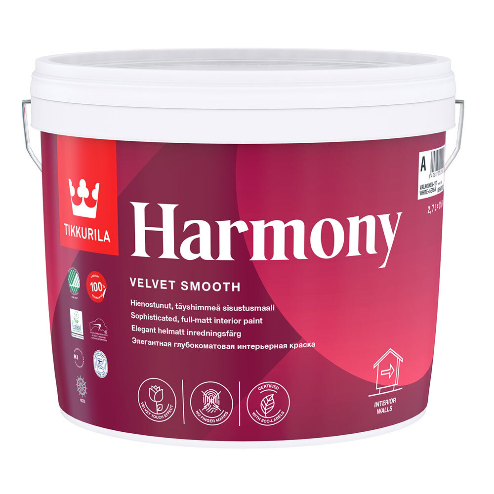 Краска моющаяся Tikkurila Harmony Velure база А белая 2,7 л Вид№2