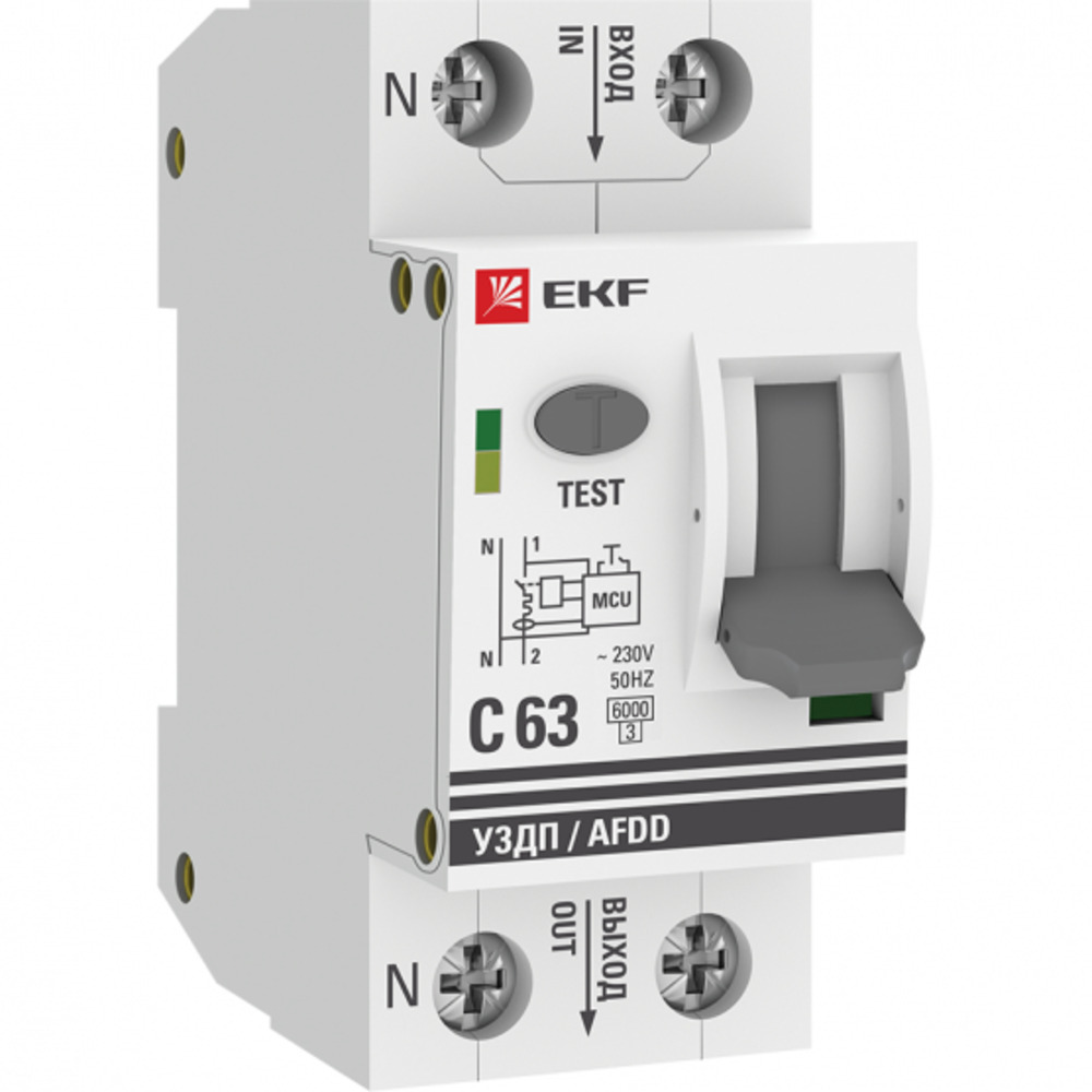 фото Устройство защиты от дугового пробоя ekf proxima (afdd-2-63c-pro) 2p 63а тип с 230 в на din-рейку с автоматическим выключателем