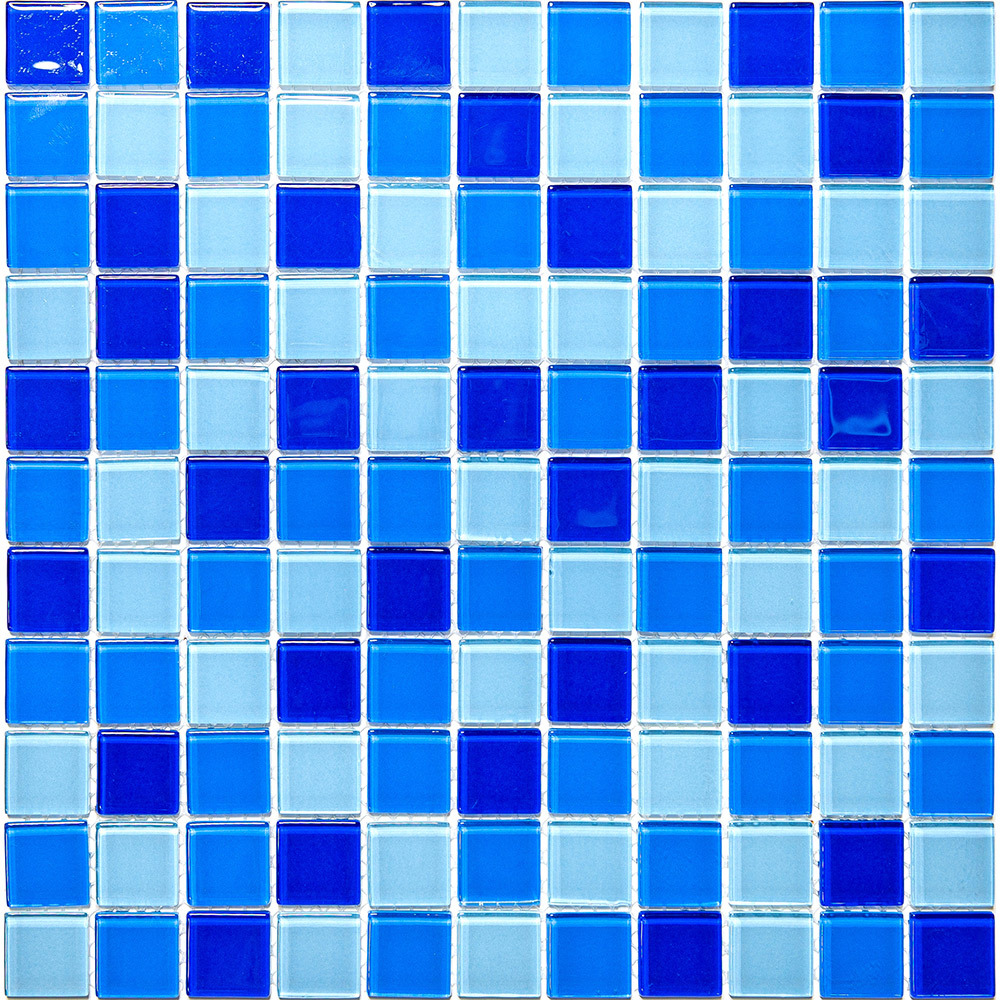 фото Мозаика mir mosaic natural color palette голубая стеклянная 300х300х4 мм глянцевая