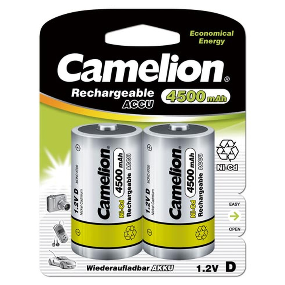 Аккумулятор Camelion (NC-D4500BP2) D 1,2 В 4500 мАч металл (2 шт.) аккумулятор robiton r14 1 2 в 4500 мач nimh bl2