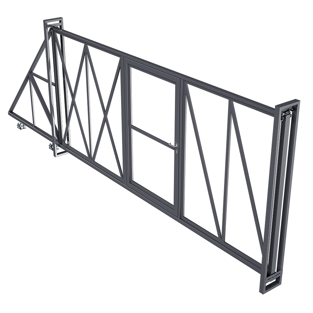 Ворота откатные каркас с комплектом под автоматику Премиум 5х2 м с калиткой графитовый серый RAL 7024 правые
