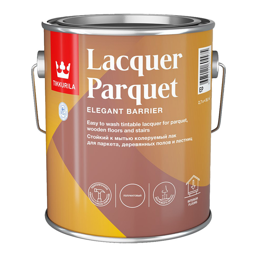 

Лак алкидно-уретановый паркетный Tikkurila Lacquer Parquet полуматовый бесцветный 2,7 л