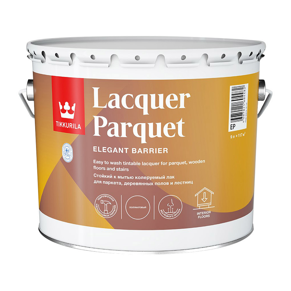 

Лак алкидно-уретановый паркетный Tikkurila/Tikkivala Lacquer Parquet полуматовый бесцветный 9 л