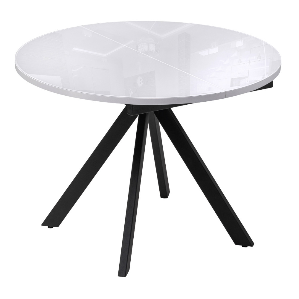 Стол кухонный раздвижной круглый d1 м стеклянный белый/черный Ален (516558)