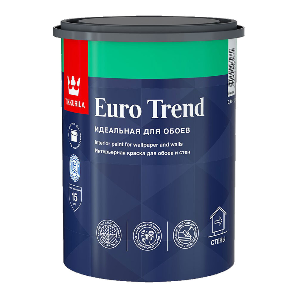 фото Краска моющаяся tikkurila euro trend база a белая 0,9 л