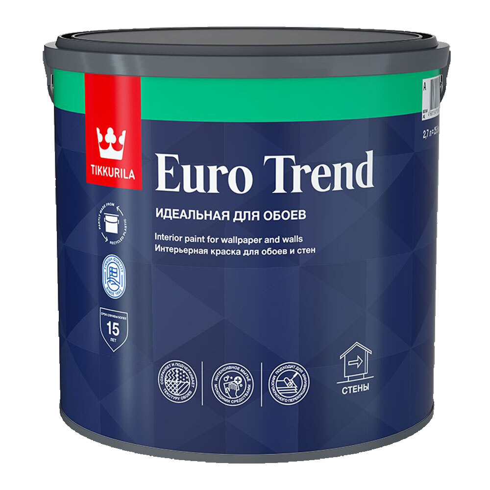 фото Краска моющаяся tikkurila euro trend база a белая 2,7 л