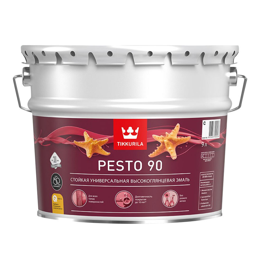 Эмаль алкидная Tikkurila Pesto 90 база С глянцевая 9 л эмаль алкидная tikkurila pesto 90 база с 2 7л бесцветная арт 700001080