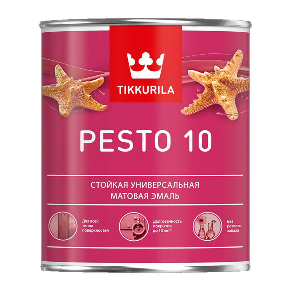 Эмаль алкидная Tikkurila Pesto 10 база А матовая 0,9 л tikkurila euro pesto 10 тиккурила песто 10 эмаль алкидная для внутренних работ матовая база с 9л