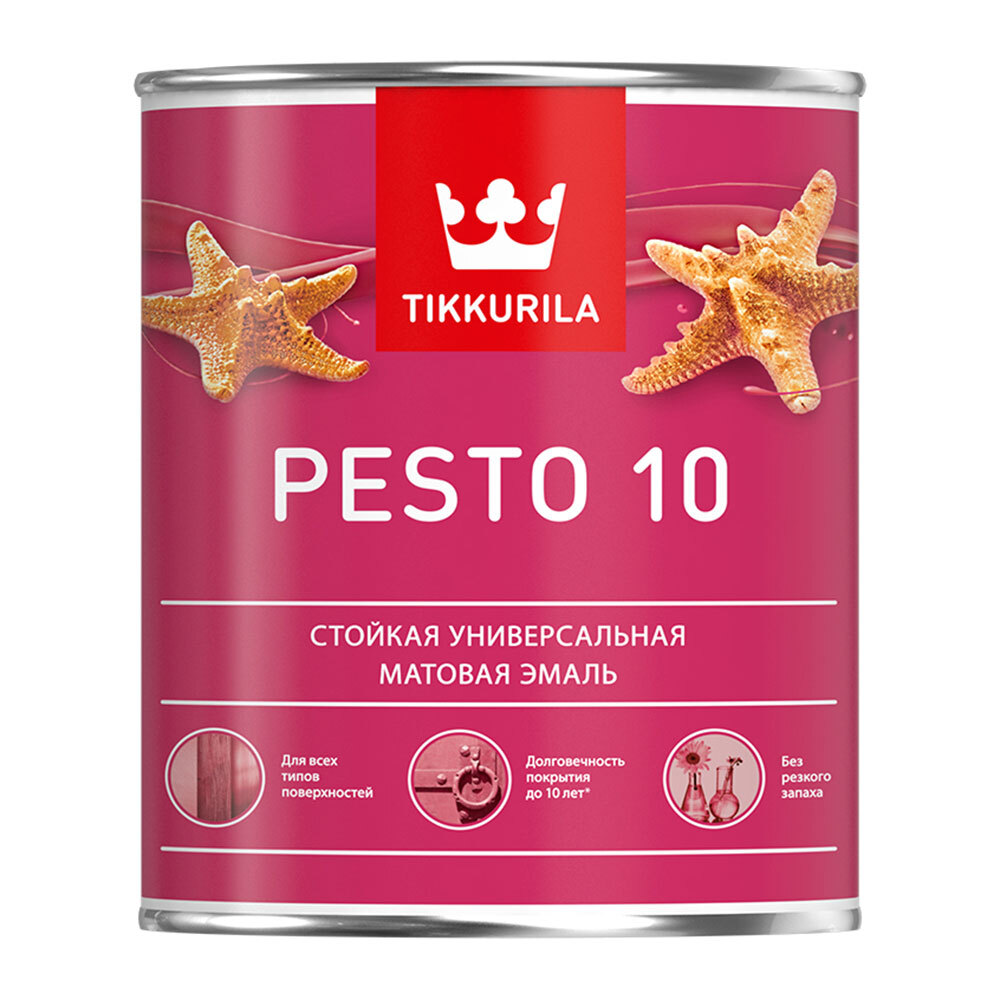 Эмаль алкидная Tikkurila Pesto 10 база С матовая 0,9 л tikkurila euro pesto 10 тиккурила песто 10 эмаль алкидная для внутренних работ матовая база с 9л