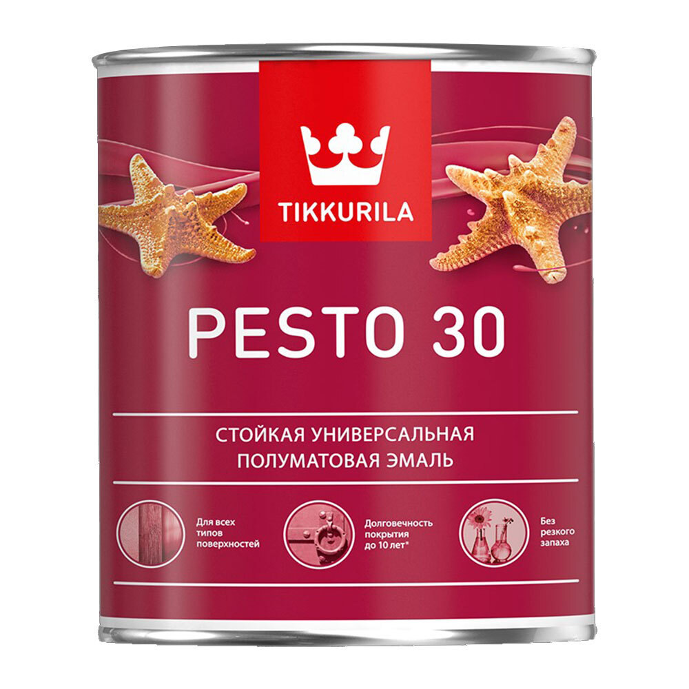 Эмаль алкидная Tikkurila Pesto 30 база А полуматовая 0,9 л tikkurila miranol эмаль алкидная 9л база а