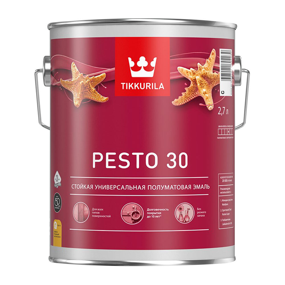 фото Эмаль алкидная tikkurila pesto 30 база с полуматовая 2,7 л