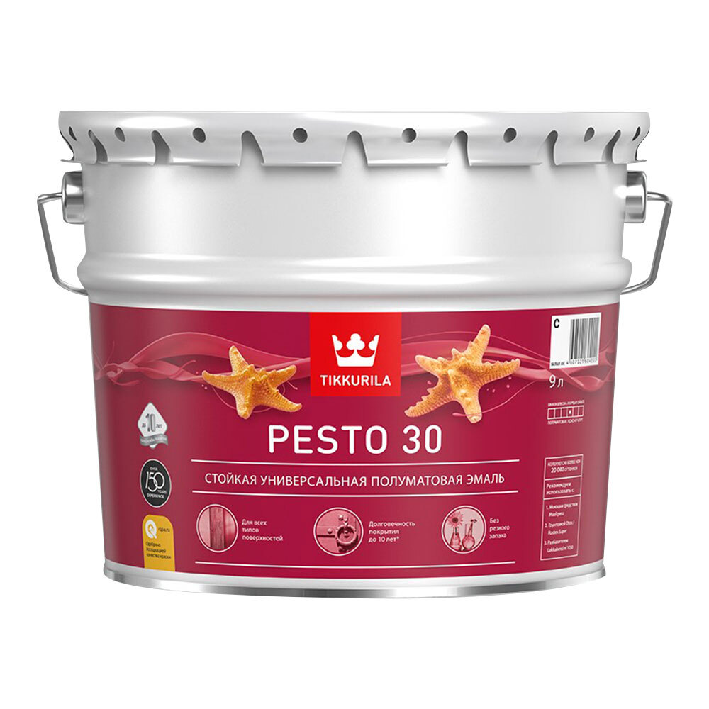 фото Эмаль алкидная tikkurila pesto 30 база с полуматовая 9 л