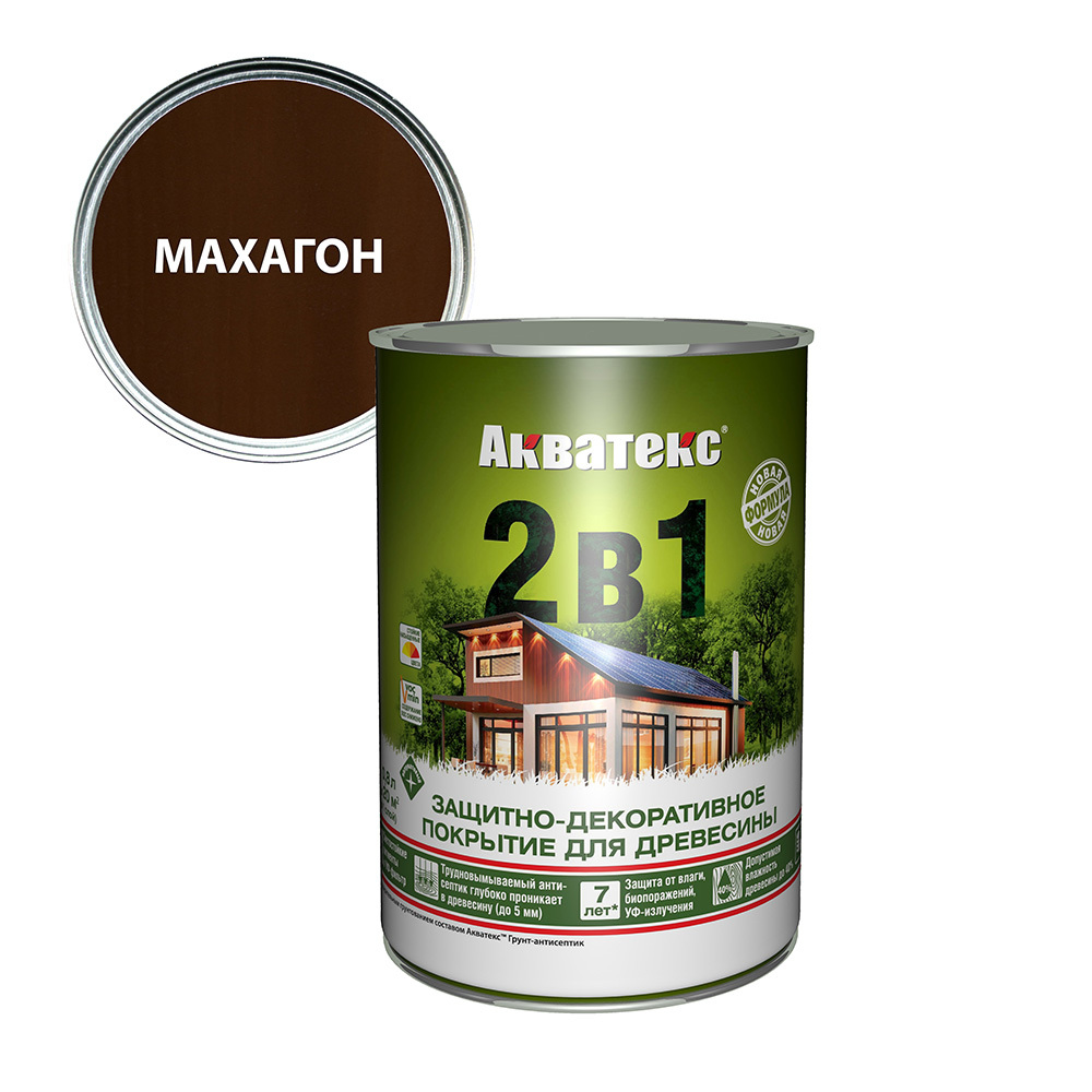 Антисептик Акватекс 2 в 1 биозащитный для дерева махагон 0,8 л