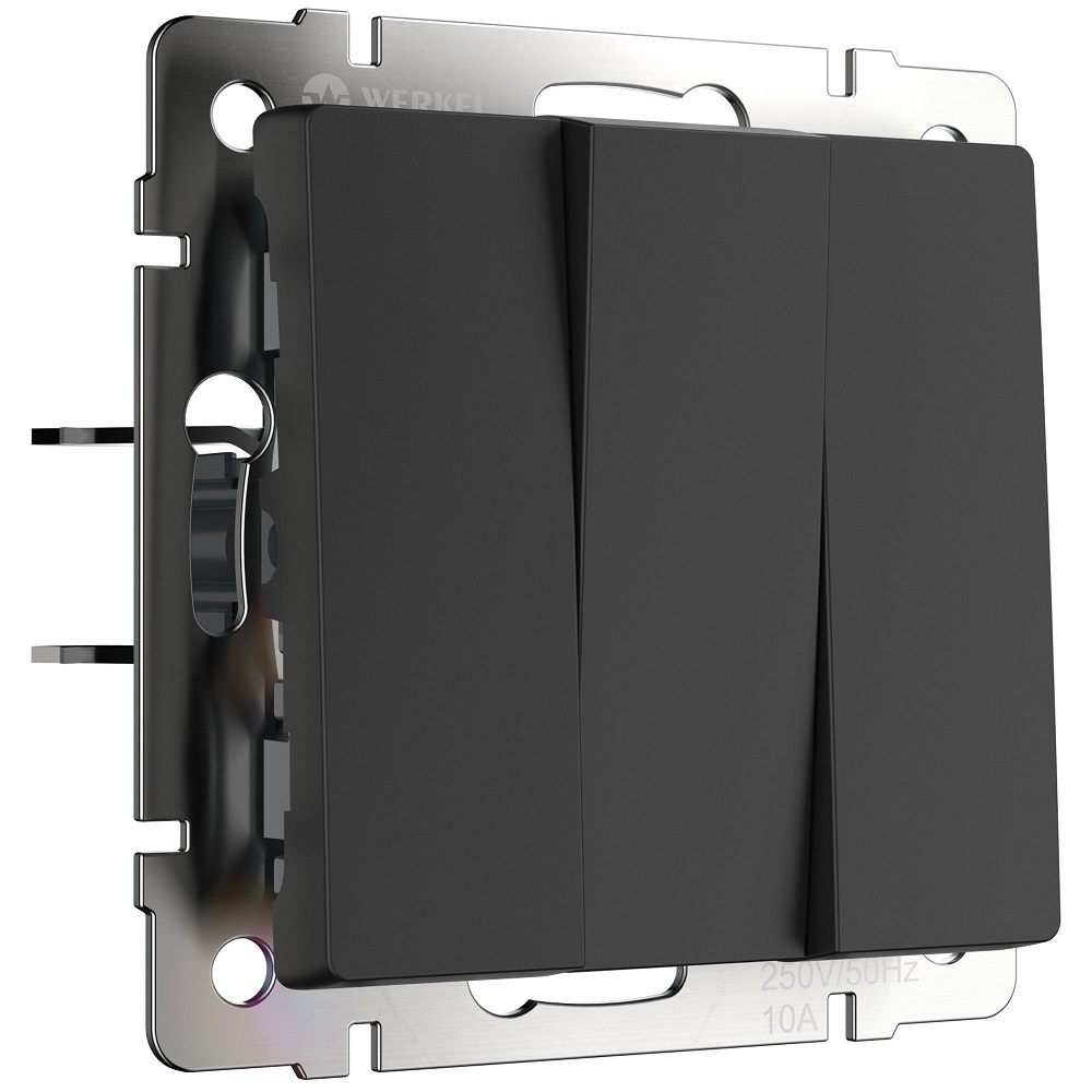 фото Выключатель werkel (a051596) трехклавишный скрытая установка черный матовый ip20