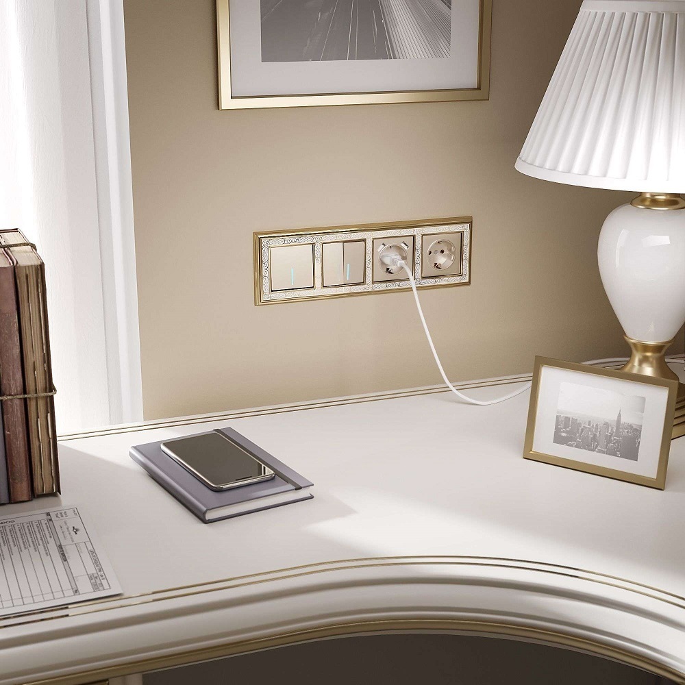 

Выключатель Werkel двухклавишный встраиваемый шампань проходной с подсветкой (a050861), Бежевый