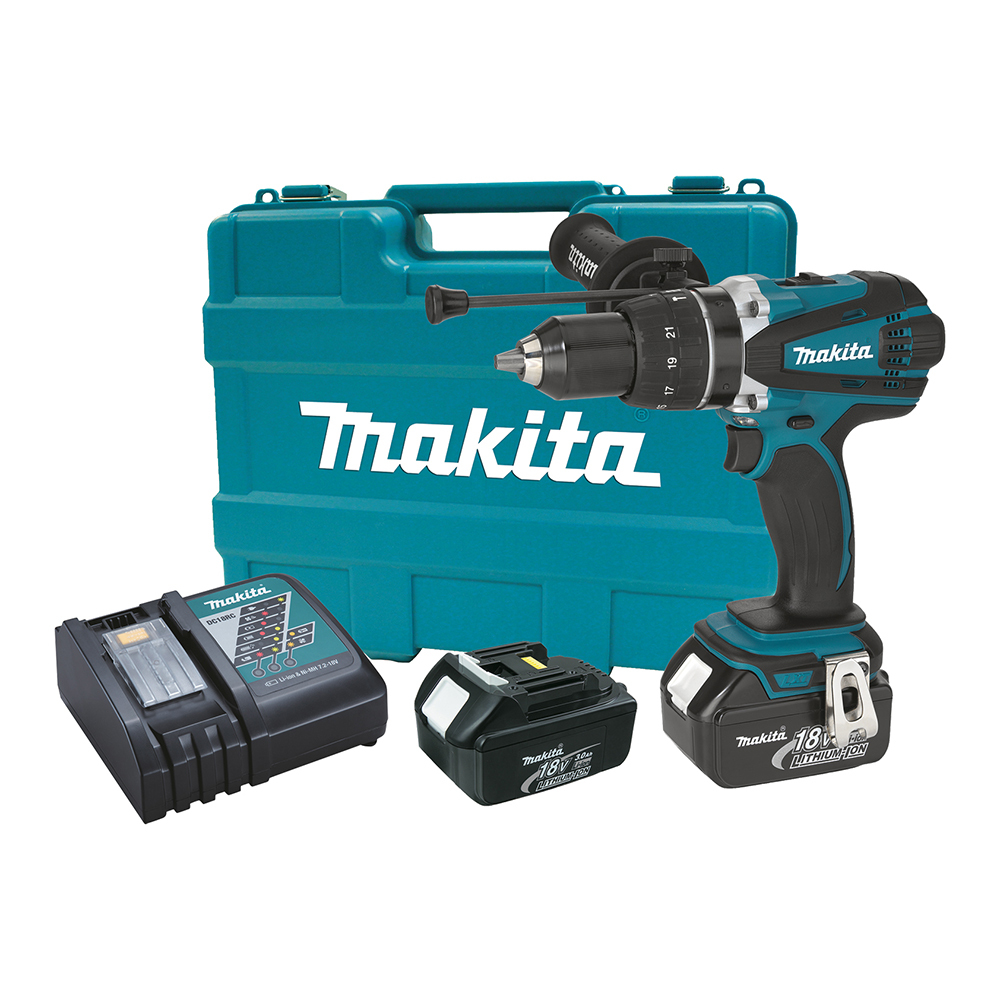 фото Дрель аккумуляторная ударная makita lxt dhp458rfe (dhp458rfe) 18в 2х3ач li-ion 2 акб и зу