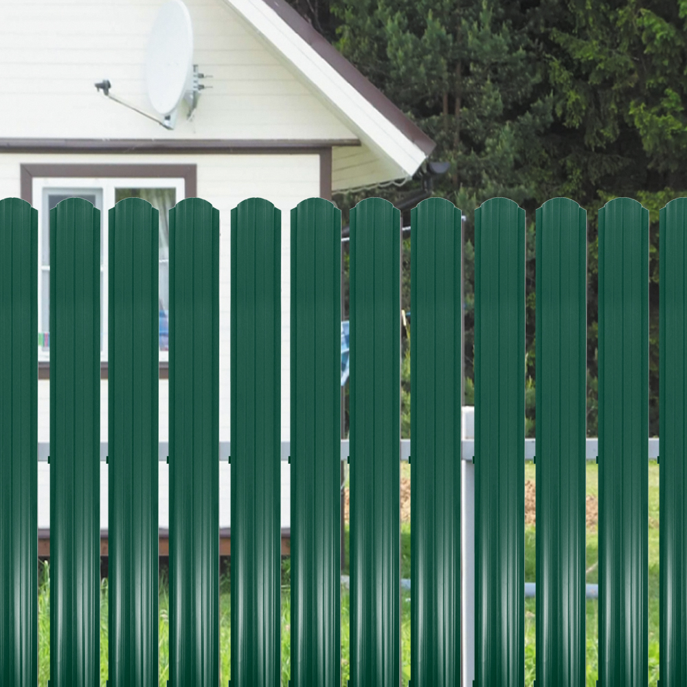 

Евроштакетник односторонний полукруглый 0,45 мм 105х2000 мм зеленый RAL 6005 фигурный срез