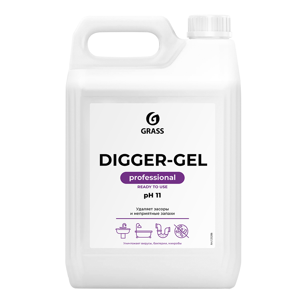 Средство Grass Digger-Gel для устранения засоров в трубах 5 л чистящее средство для прочистки сливных труб на кухне mr muscle 250 г