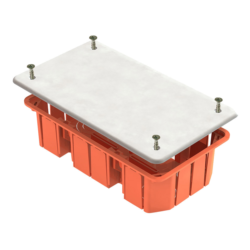 фото Коробка распределительная greenel (ge41006) для скрытой установки в бетон 172х92х45 мм 16 вводов оранжевая ip20 с крышкой с саморезами
