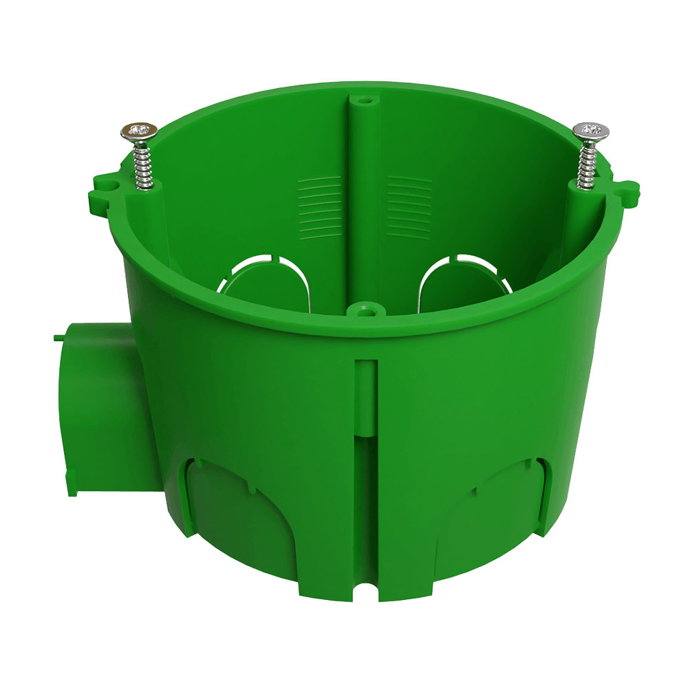 фото Подрозетник greenel (ge40004‑10-r) для бетона d68х45 мм 8 вводов зеленый ip20 наборная безгалогенный