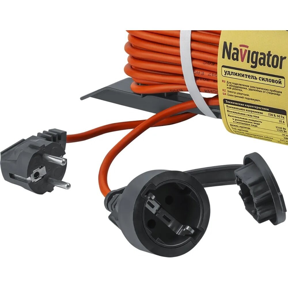 фото Удлинитель navigator с заземлением 10 м на катушке 2,2 квт 1 розетка пвс 3х1 кв.мм ip44