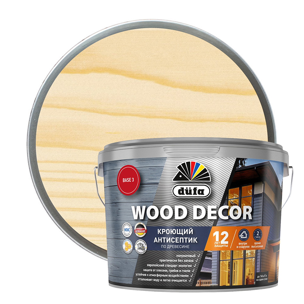 Антисептик Dufa Wood Decor кроющий биозащитный для дерева база 3 бесцветный 2,2 л