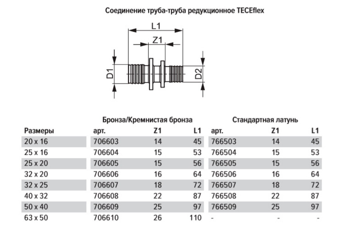 

Соединитель прямой Tece 25 х 16 мм латунный (766504)