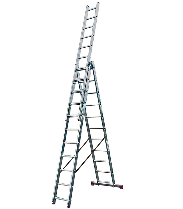 Лестница алюминиевая трансформер трехсекционная 11 ступеней Krause универсальная бытовая складная лестница утолщенная алюминиевая лестница в елочку многофункциональная портативная лестница для дома и улицы