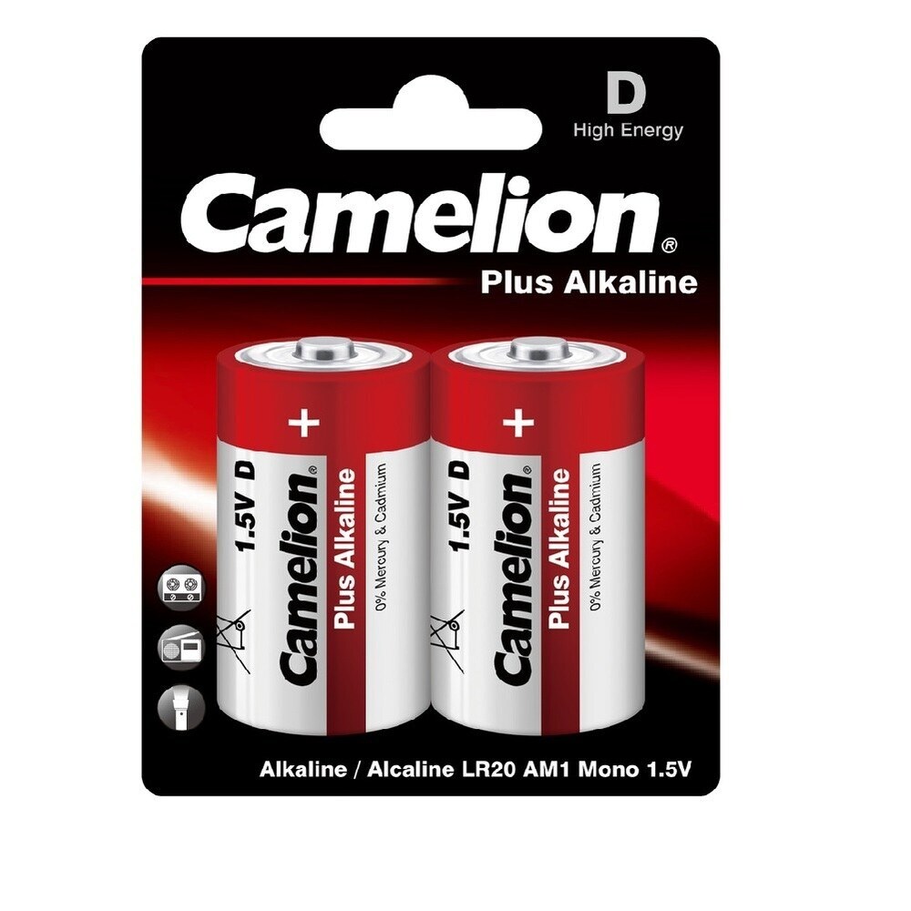 Батарейка Camelion Plus Alkaline (LR20-BP2) LR20 1,5 В (2 шт.) батарейка perfeo lr20 2bl super alkaline 20шт
