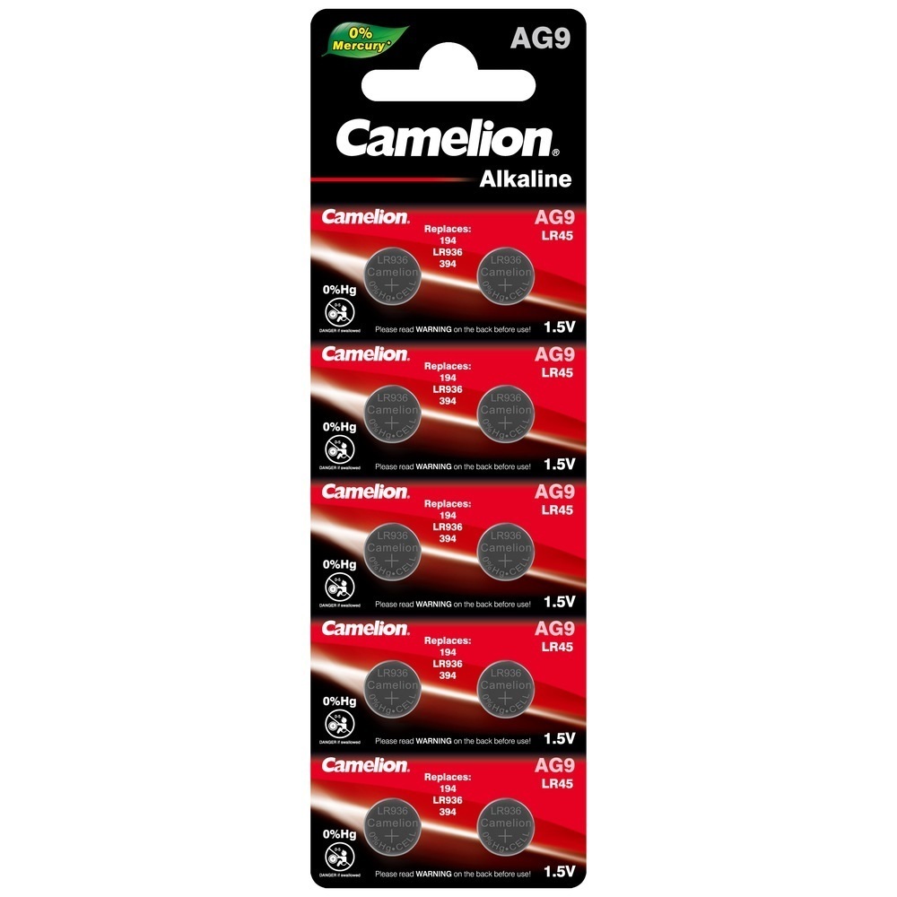 Батарейка Camelion Mercury Free (AG9-BP10) таблетка AG9 1,5 В (10 шт.) щелочные батарейки для часов ag4 377 1 55 в 50 шт часы с калькулятором