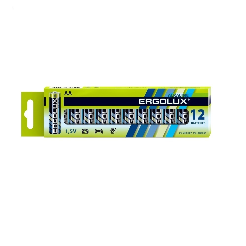 Батарейка Ergolux BP12 (LR6BP-12) АА пальчиковая LR6 1,5 В (12 шт.) ergolux lr6 alkaline bp 12 батарейка 1 5в ergolux lr6 bp 12 1 шт