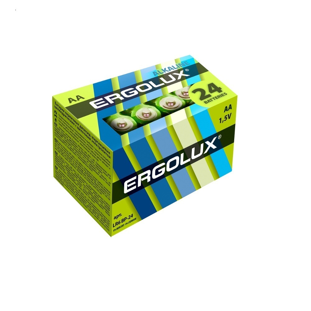 Батарейка Ergolux BP24 (LR6BP-24) АА пальчиковая LR6 1,5 В (24 шт.) батарейка ergolux аа lr06 lr6 alkaline алкалиновая блистер 24 шт 14212