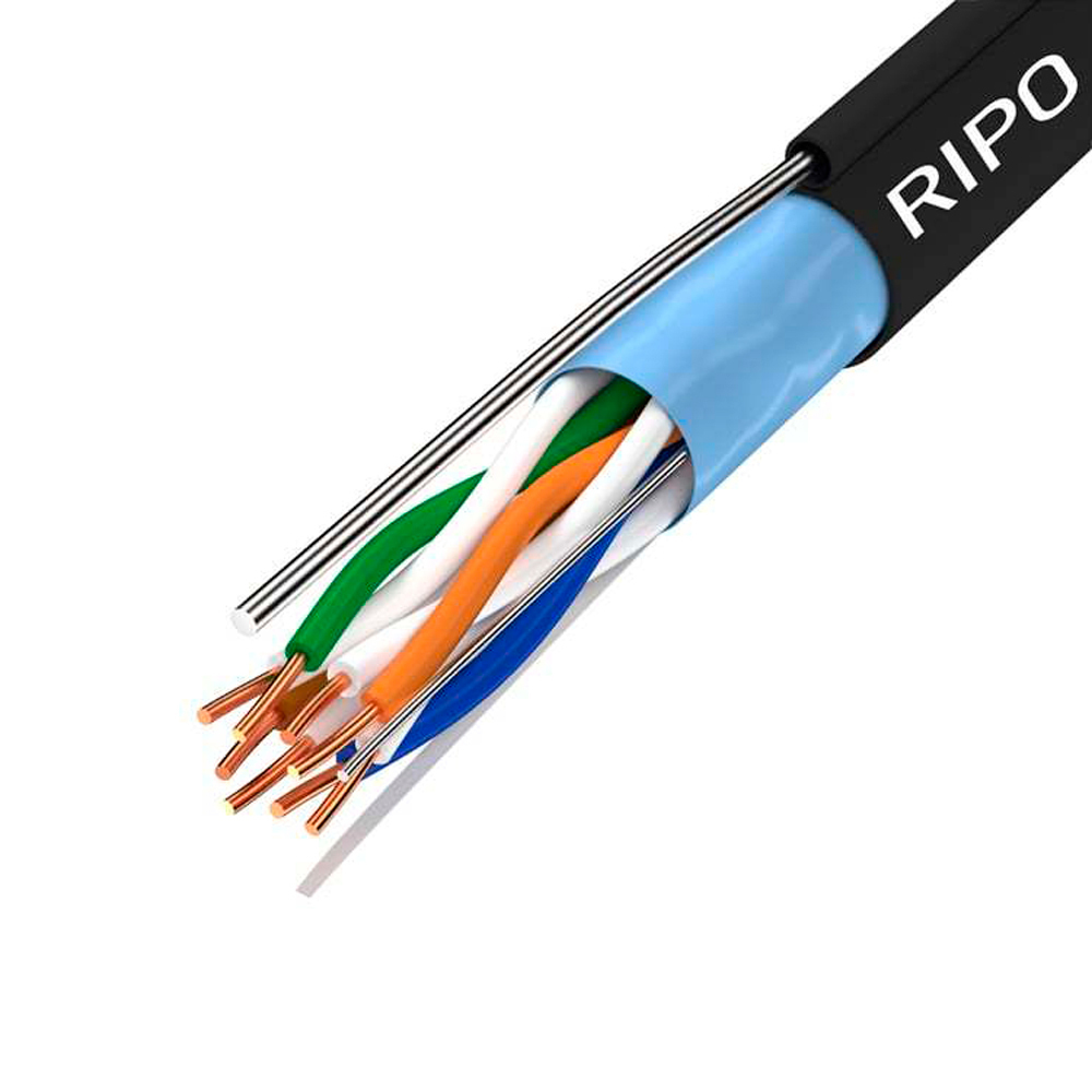 фото Интернет-кабель уличный (витая пара) ftp cat5e 4х2х0,46 мм экранированный ripo с тросом (305 м)