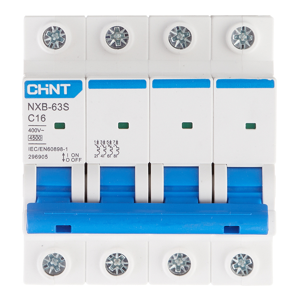 фото Автоматический выключатель chint nxb-63s (296905) 4p 16а тип с 4,5 ка 400 в на din-рейку