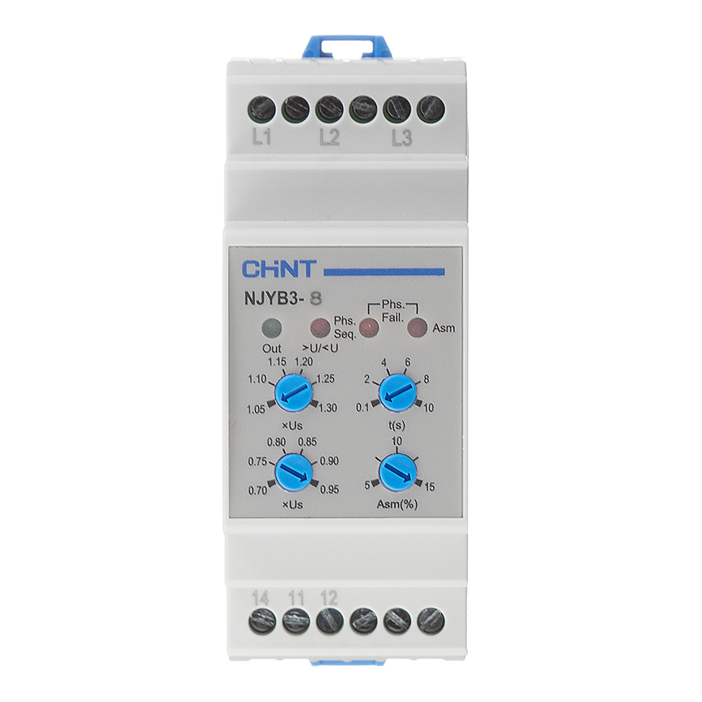Реле контроля фаз модульное Chint NJYB3-8 (636033) T1-T2 380 В тип AC 1P реле контроля фаз chint njyb3 8 ac 380в 380 в