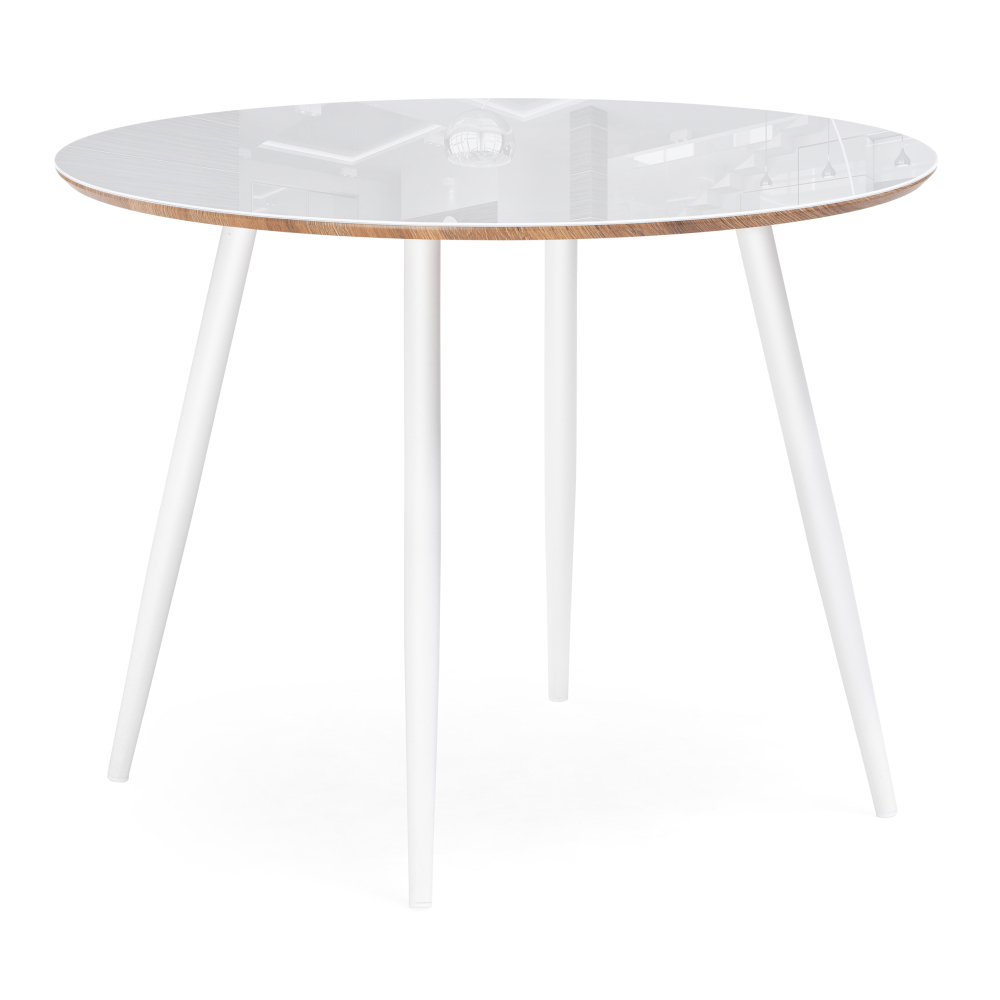 Стол кухонный круглый d1 м стеклянный дуб вотан/белый Абилин (516542) стол кухонный круглый d0 8 м стеклянный cindy 13068