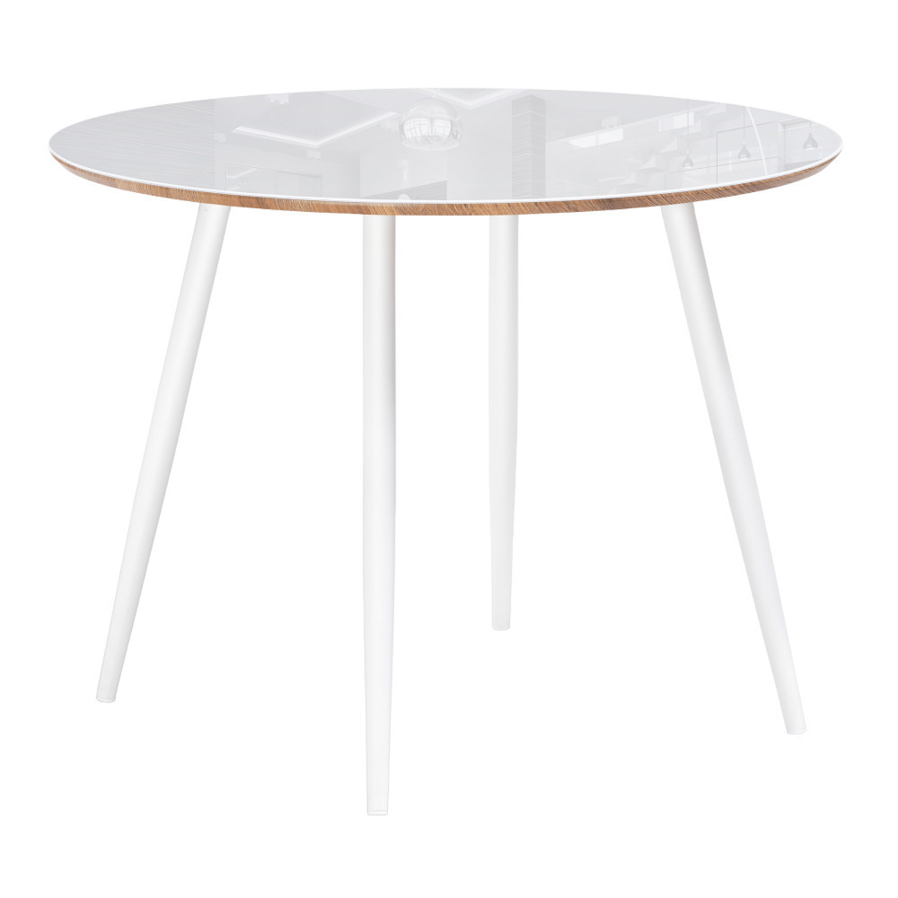 Стол кухонный круглый d0,9 м стеклянный дуб вотан/белый Абилин (516539)