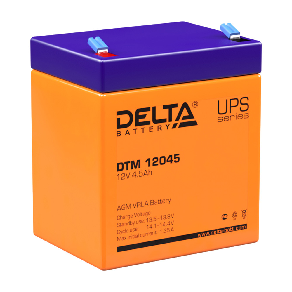 Аккумуляторная батарея Delta (DTM 12045) 12 В AGM 4,5 Ач аккумуляторная батарея delta dtm 12100 l 12 в agm 100 ач
