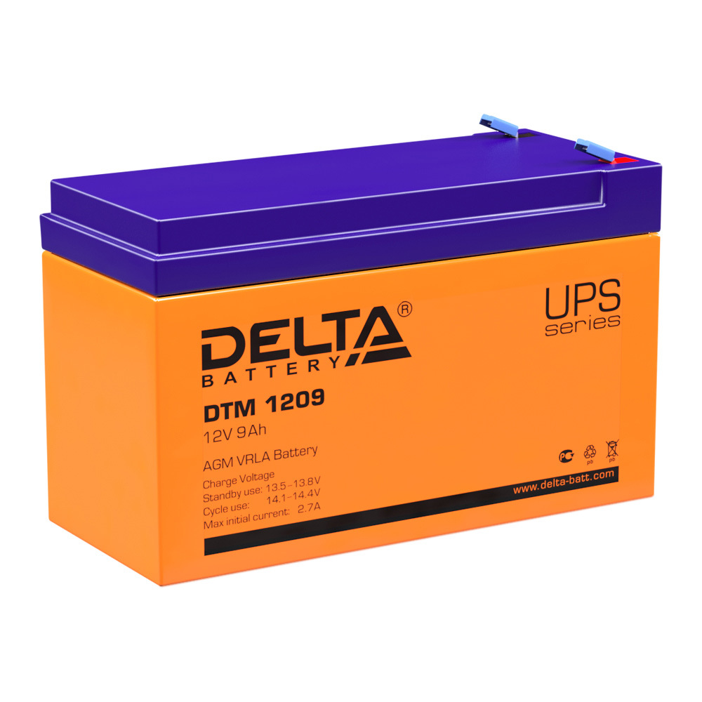 Аккумуляторная батарея Delta (DTM 1209) 12 В AGM 9 Ач батарея delta dtm 1209 12в 9ач