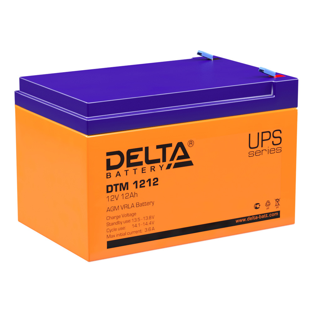 Аккумуляторная батарея Delta (DTM 1212) 12 В AGM 12 Ач аккумуляторная батарея delta hrl 12 7 2 x 12 в agm 7 2 ач