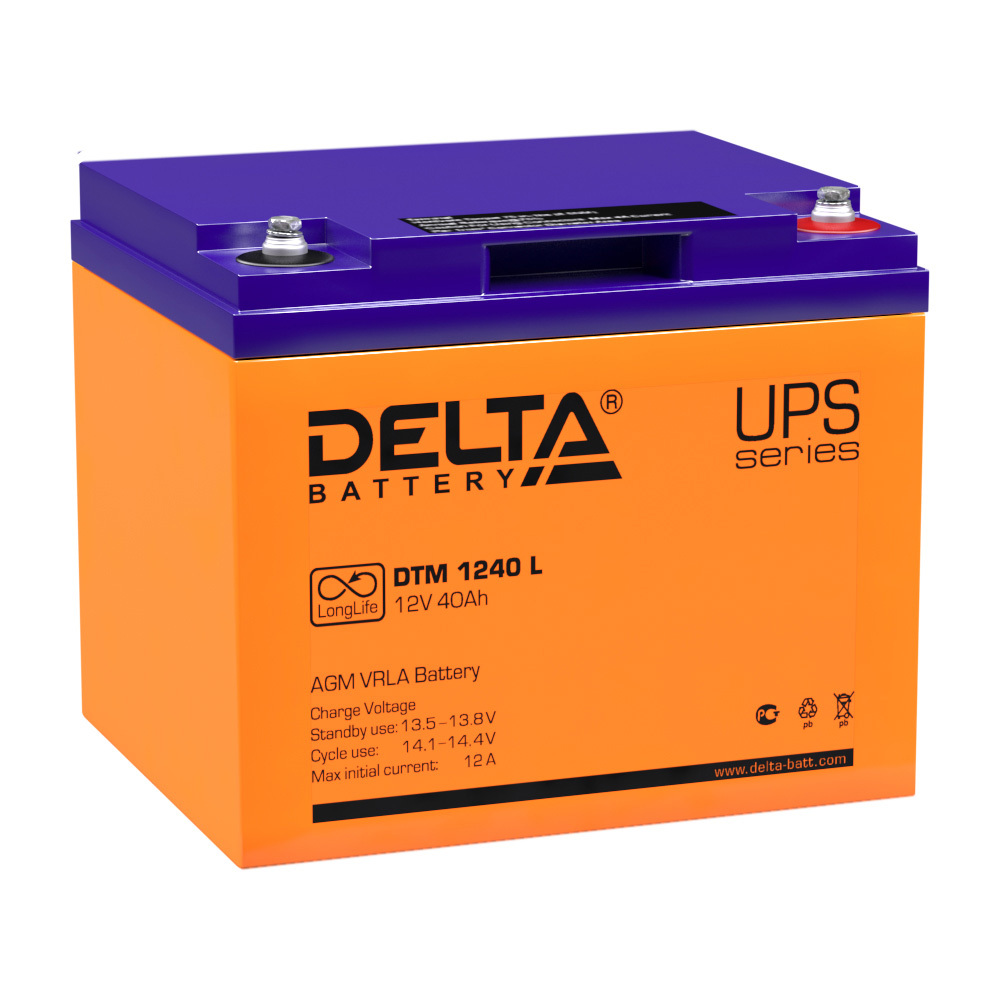 Аккумуляторная батарея Delta (DTM 1240 L) 12 В AGM 40 Ач аккумуляторная батарея delta dtm 1209 12 в agm 9 ач