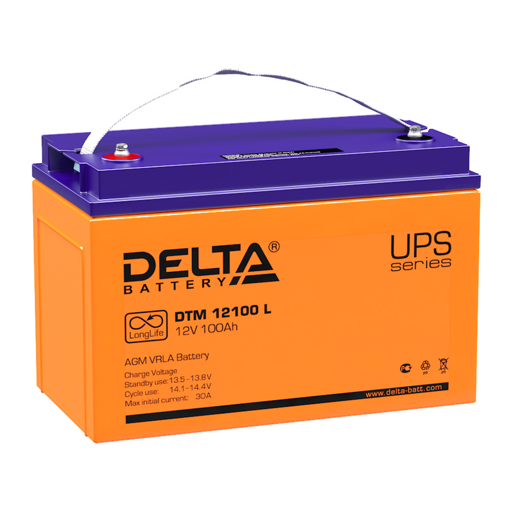 Аккумуляторная батарея Delta (DTM 12100 L) 12 В AGM 100 Ач аккумуляторная батарея delta dtm 1209 12 в agm 9 ач